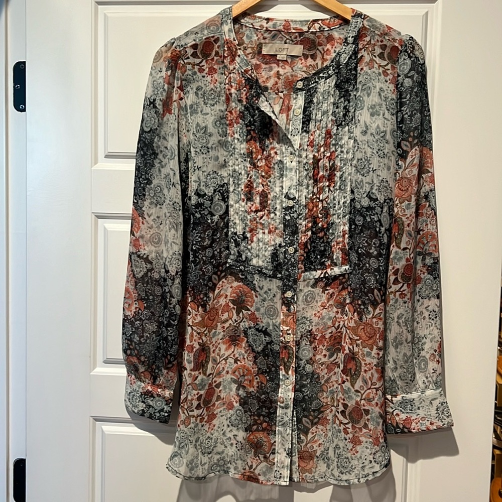 Loft sheer tuxedo style blouse